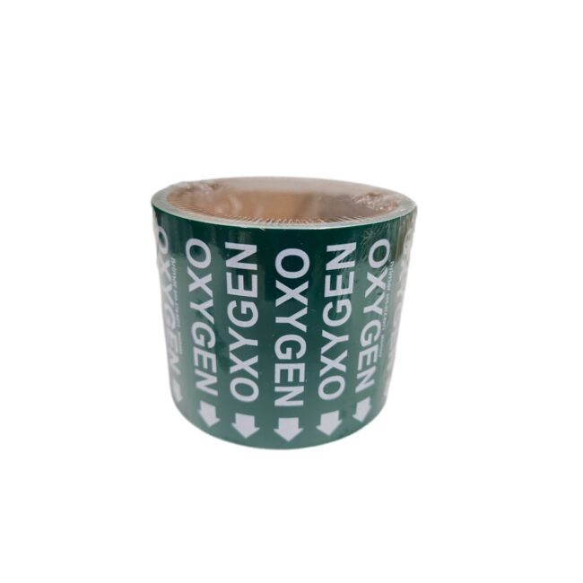 Oxygen Pipe Labels Green with White Letters 100 per Roll
