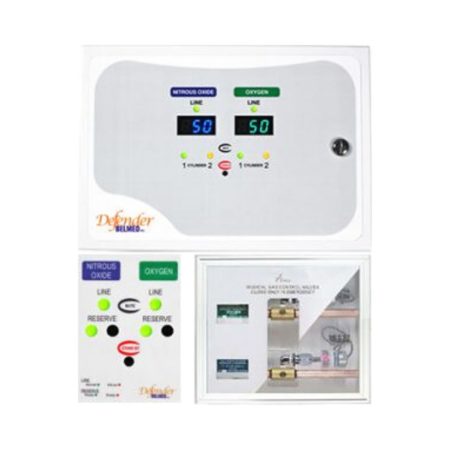 DEFENDER AUTOMATIC CHANGEOVER MANIFOLD WITH WALL ALARM AND PRE-INSTALL KIT. INCLUDES AUTOMATIC MANIFOLD, WALL ALARM, REGULATORS, HOSES TANK RESTRAINTS, AND PRE-INSTALL KIT