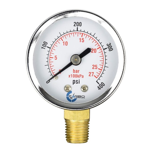 Pressure Gauge 2 Inch Chrome Plated Steel Case, Dry, 0-400 PSI, Bottom Mount 1/4 Inch Male NPT