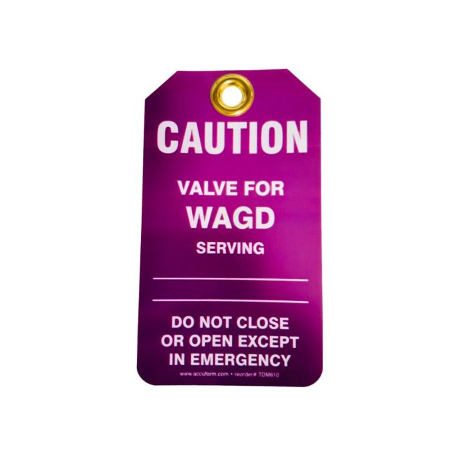 Broward A&C Medical 12626 WAGD Source Valve Tag